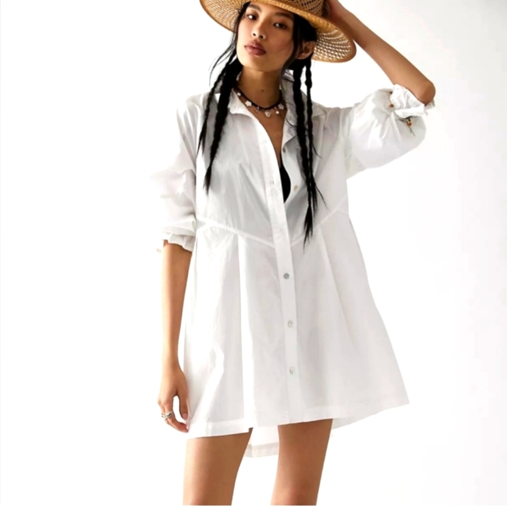 Free People Hannah Poplin Mini Shirt Dress SZ S